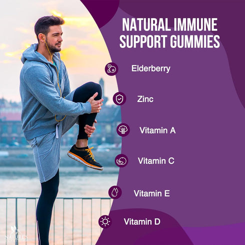 Immune Support Gummies - Powerful Sambucus Elderberry Gummies with Elderberry Extract, Zinc & Vitamin C Gummy, Max Potency Natural Vegan Immune Su...
