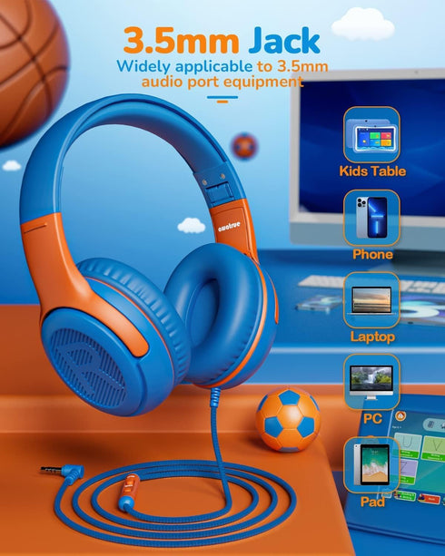 Kids Headphones Wired Toddler Headphones with Microphone, Over-Ear Headphones, 85/94dB Volume-Limiting, 3.5mm Jack, Foldable On-Ear Design - Safe ...