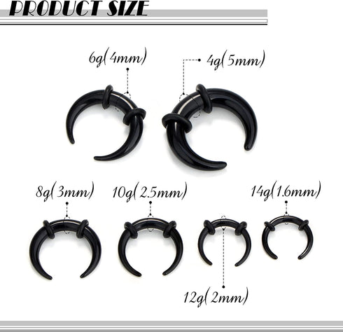 Jstyle 18Pcs 14G-4G Acrylic Pincher Tapers Septum Ring C Shape Buffalo Stretcher Expander with Black O-Rings for Stretching Pierced Nose Ear Carti...