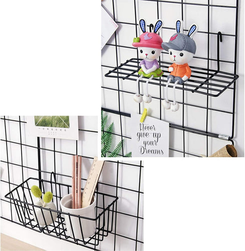 GBYAN Grid Wall Basket Wall Grid Panel Accessories Wire Straight Shelf with Hook Organizer for Home, Black...
