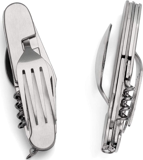 Multifunctional 6-in-1 fork and spoon corkscrew combination/outdoor camping fork/spoon/table knife Military package for hiking, survival and campi...