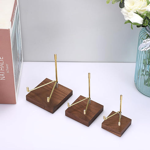 Hipiwe Display Stand Easel with Adjustable Metal Arms Wooden Base Rock Display Easel Holder for Fossil Coral Geodes Rock Mineral Agate Plate Seash...