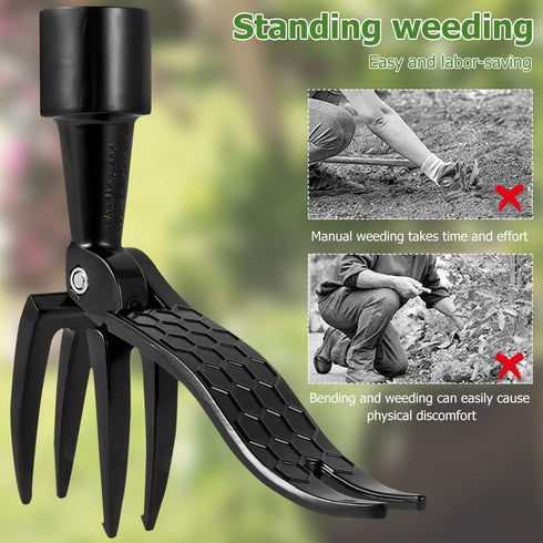 Weed Picker with Handle Stand Up Weed Puller Tool for Garden Adjustable Weeder Weed Removal with Non-Slip Metal Front Claws, Easy to Carry, No Squ...
