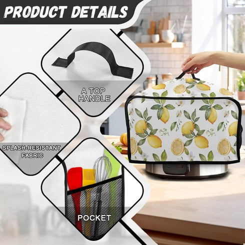 Crock for Pot Cover 6-8 qt Yellow Lemon Slow Cooker Dust Cover with Pocket for Accessories Keep Slow Cooker Free From Dust...