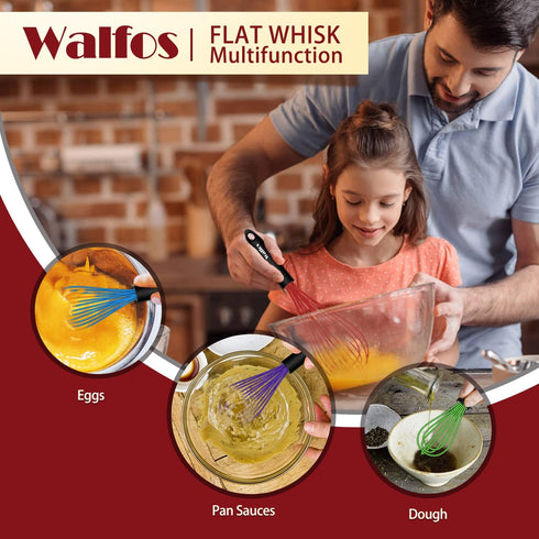 Walfos Whisk, Silicone Whisk Heat Resistant (450°F) Kitchen Whisks Set of 4- Professional Whisks For Cooking Non Scratch, Balloon Egg Wisk Perfect...