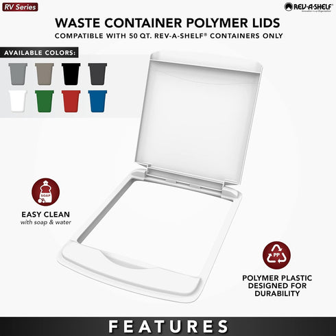 Rev-A-Shelf 50 Qt Under Sink Garbage Can Lid for Base Kitchen and Bathroom Cabinet, Replacement Plastic Trash Bin Lid Only, Silver, RV-50-LID-17-1...