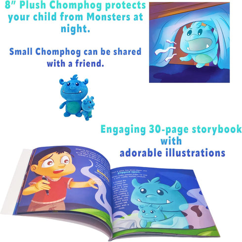 Mint Bucket Chomphogs on Guard Gift Set for Kids Scared of The Dark - Storybook and Bedtime Buddy - Cuddly Stuffed Animals - Kids Finally Sleep Al...