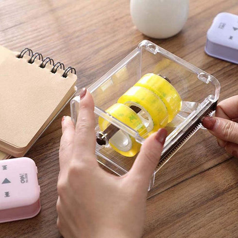 2pcs Portable Transparent Adhesive Tape Dispenser Cutter Desk Washi Tape Holder Storage Box Organizer Office School Stationery Supply (Beige)...