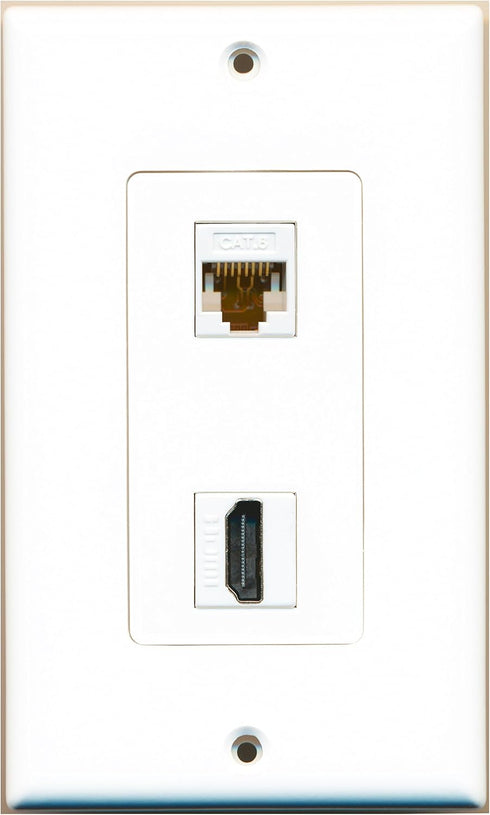 RiteAV - 1 x Cat6 Ethernet Female and 1 x HDMI Port Wall Plate White Decorative...