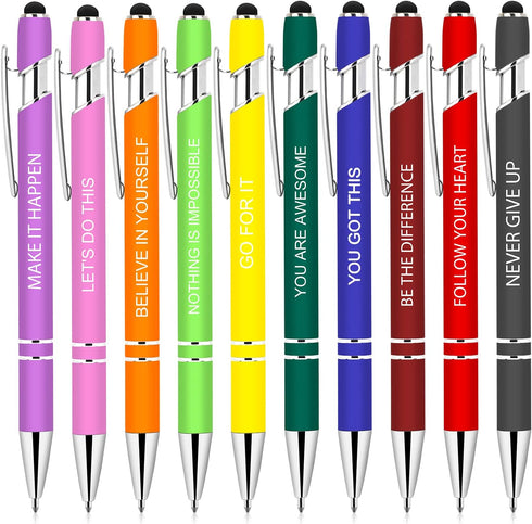 10 Pcs Inspirational Pens Bulk, Motivational Ballpoint Pen with Stylus Tip Funny Ink Pens in Bulk Inspirational Gifts for Women Coworkers Office S...