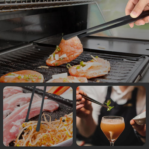 Hotec Kitchen Tweezers Stainless Steel Fine Kitchen Tongs for Cooking, 12-Inch Extra-Long Cooking Tweezers Food Tongs Set of 2, Black...