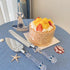 FISHBONE Stainless Steel Wedding Cake Knife and Server Set with Delicated Nautical Blue Rings Design - Perfect Cake Cutting Set for Weddings and S...