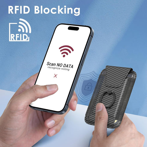 Magnetic Wallet Card Holder for iPhone 15/14/13/12 Series, 360°Rotation Finger Ring Kickstand, RFID Blocking, Store 7 Cards, Cell Phone Sleeves Ma...
