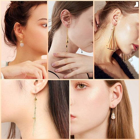 925 Sterling Earring Hooks 200PCS Silver+14K Gold Jewelry Making Supplies Hypoallergenic Ear Wires Fish Hook Earring Findings with 200PCS Clear Ru...