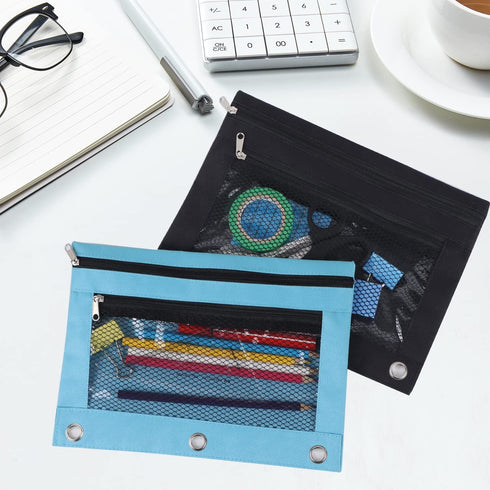 Pencil Pouches, Zipper Binder Pencil Pouch Pen Case With 3 Holes, 3 Ring Zippered Pocket Pencil Pouch for School Office...