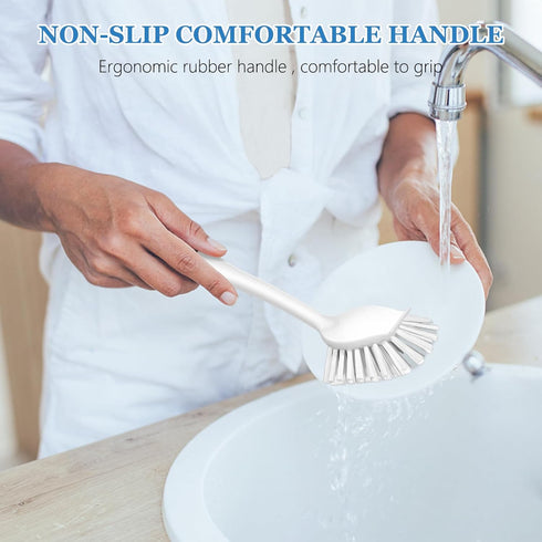 SetSail Dish Brush with Handle, 2 Pack Stiff Bristles Dish Scrubber with Built-in Scraper Dish Scrub Brushes for Cleaning Dishes, Pots and Pans, K...