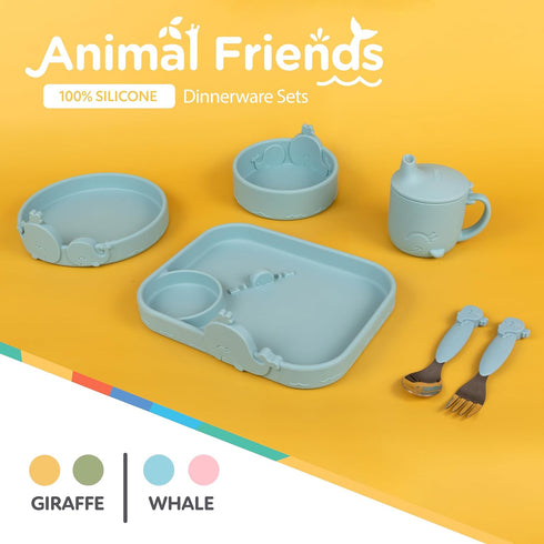 Nuby Animal Friends Silicone and Stainless Steel Fork and Spoon Set - 12+ Months - Blue Whale...
