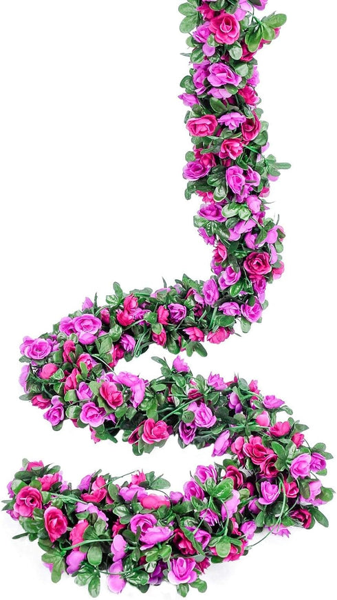 Miracliy 9Pcs 74FT Purple Flower Garland Artificial Rose Arch Vines Fake Spring Floral Garland for Flower Wall Backdrop Wedding Mothers Day Garden...