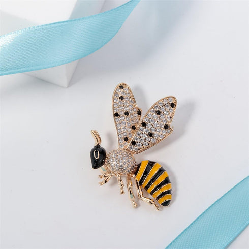 Women's Bumble Bee Pin Brooch + Pendant 2 in 1-1 2/5 Inch - Crystal Cubic-Zirconia Enamel Bee Collection Accessories (Gold)...
