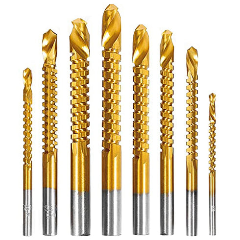 YUENTOEN Twist Drill Bits - 8Pcs Serrated Drill Bit Set, Titanium Coated HSS Sharp 3-10mm Carpenter Hacksaw Drill Bit Spiral Saw Drill Bit for Woo...