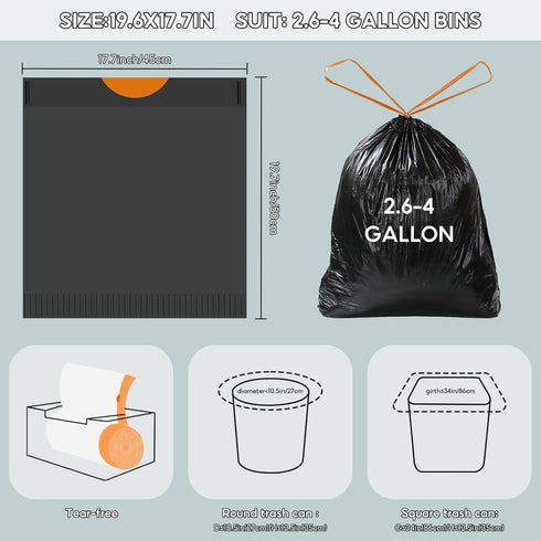 JOYBOS Trash Bags 5 Rolls/75Pcs, Drawstring Small Garbage Bags, 4 Gallon Trash Bag, Portable PE Rubbish Bags Trash Can Liners, Wastebasket Bags Ga...