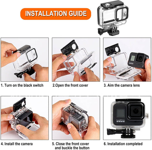 60M/196FT Waterproof Housing Case Compatible for Go Pro Hero12 Black/Hero11 Black/Hero10 Black/Hero9 Black, Protective Underwater Dive Case Shell ...