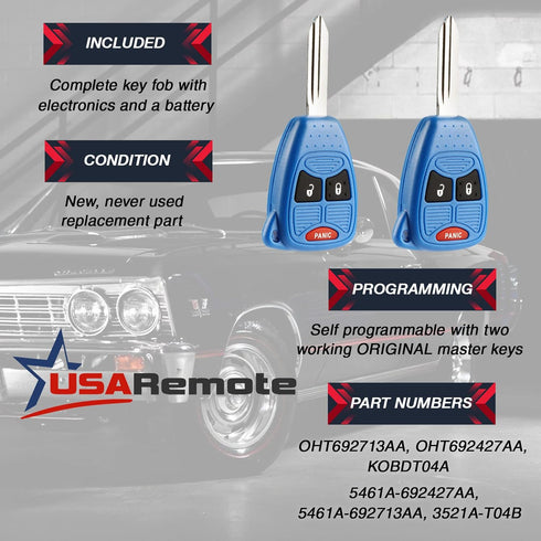 Key Fob Keyless Entry Remote fits Chrysler Aspen Pt Cruiser / Dodge Caliber Dakota Durango Magnum Nitro Ram / Jeep Compass Patriot Wrangler / Mits...