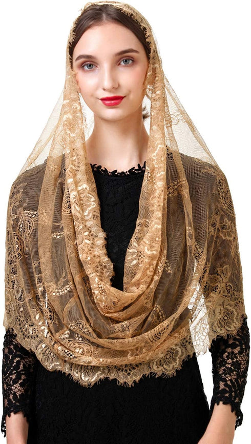 PAMOR Spanish Style Lace Traditional Vintage Inspired Infinity Shape Mantilla Veil Latin Mass Head Covering...