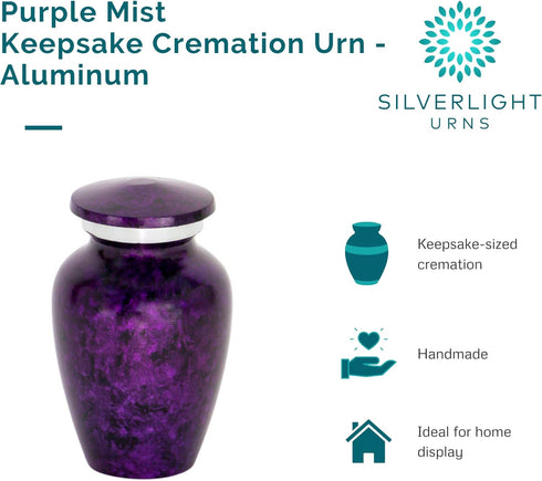 Purple Mist Keepsake Cremation Urn for Ashes, Aluminum, Purple Urn, Keepsake Sized Cremation Urn, 3 Inches High...