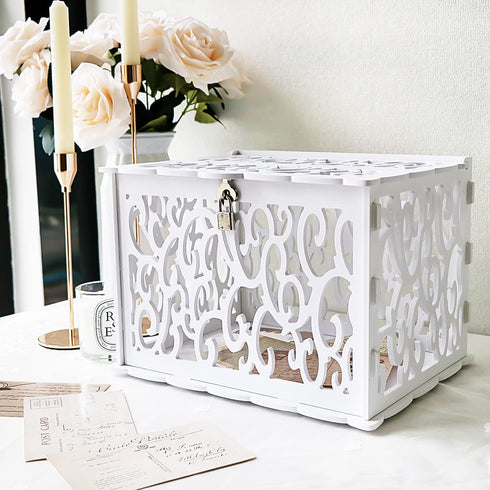 OurWarm PVC Hollow Wedding Envelope Box with Lock and Card Sign, Secure Money Box for Wedding Reception, Birthday, Baby Shower, Graduation Party S...