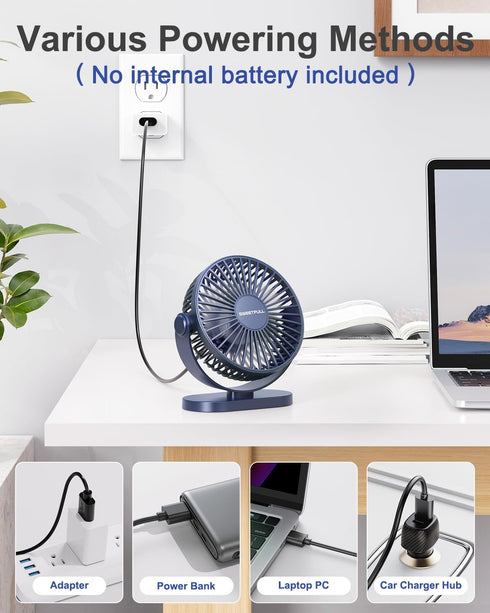 SWEETFULL USB Desk Fan Small Quiet - 3 Speeds Mini Personal Portable Fan 360° Rotation Adjustable, 5 Inch Office Table Cooling Gadgets on Desktop ...