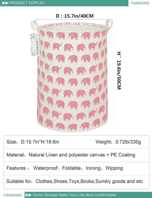 FANKANG Storage Basket, Nursery Hamper Canvas Laundry Basket Foldable with Waterproof PE Coating Large Storage Baskets for Kids Boys and Girls, Of...
