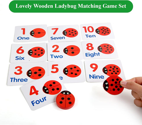 WODI Wooden Counting Ladybugs 0-10 Alphabets & Numbers Sorting Montessori Educational Toys for Toddlers Girls&Boys 3+ Learning to Count Cards Matc...