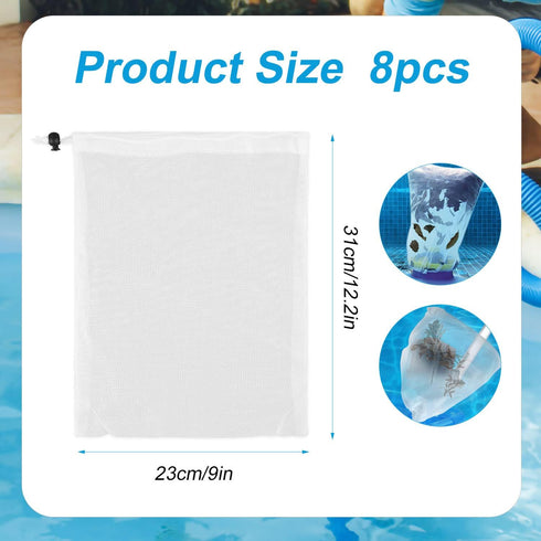 8pcs Pool Vacuum Filter Bag, 12.2x9inch Fine Mesh Bag Reusable Fine Sewing Mesh Filter Bags Aquarium Swimming Pool Vacuum Bag Replacement for Pool...