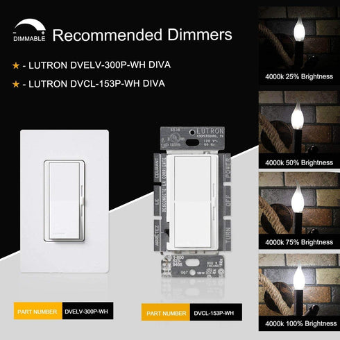 CRLight 2W 4000K LED Candelabra Bulb Daylight White Glow, 25W Equivalent 250LM, E12 Chandelier Dimmable LED Light Bulbs, Antique Edison C35 Froste...