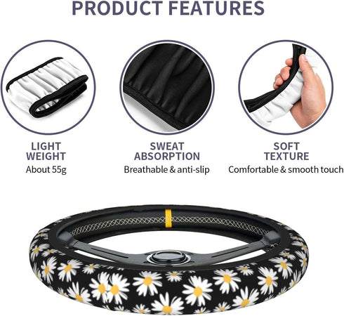 Daisy Steering Wheel Cover Auto Steering Wheel Protector 15 inch Fit Auto SUV Vans Trucks...