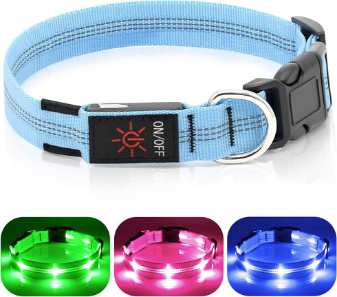 Light Up Dog Collars - Rechargeable LED Dog Collar - Reflective Dog Camping Gear Puppy Collars - Adjustable Dog Glow Collar - Christmas Dog Lights...