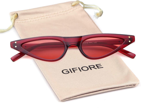 GIFIORE Retro Small Cat Eye Sunglasses Y2K Tinted Colored Lense Black Skinny Tiny Sun Glasses...