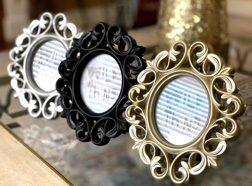 Azi 3 Small Vintage Style Baroque Ornate Oval Picture Frame 6.5” x 5.75” Picture Frames Fit Picture 3.25 by 2.75 in Gold, Black & Silver for Wall ...