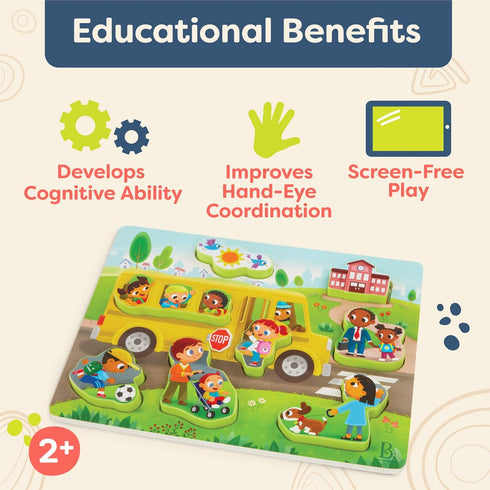 B. toys- Peek & Explore - School BusChunky Puzzle – Puzzle for Toddlers, Kids – School Bus Puzzle – School, Bus, Students – 2 Years +...