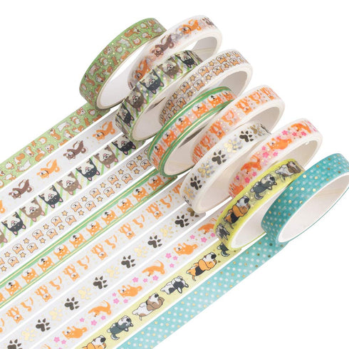 YUBBAEX 10 Rolls Sparkling Washi Tape Set 8mm Skinny Gold Foil Decorative Masking Washi Tapes for Journal,Scrapbook, Planner, DIY Crafts (Cartoon ...