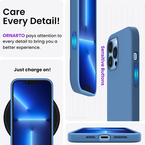 ORNARTO Compatible with iPhone 13 Pro Max Case 6.7", Slim Liquid Silicone 3 Layers Full Covered Soft Gel Rubber Case Cover 6.7 inch-Blue...
