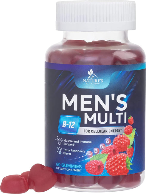 Nature's Multivitamin for Men Gummies - Berry Flavored Mens Multivitamins Daily Supplement with Vitamins A, C, D, E, B6, B12, & Zinc - Gummy Vitam...