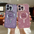Phone Case for iPhone 15 Pro Magnetic Glitter Clear Case, Luxury Plating Love Heart Design, Full Camera Lens Protector TPU Protective Case for Wom...