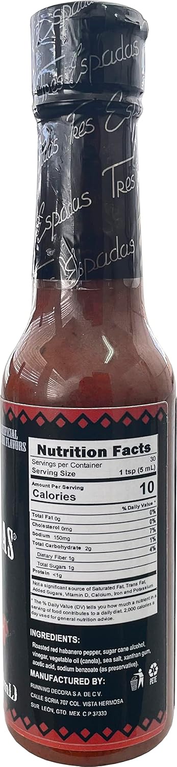 Salsa Picante Tres Espadas | Habanero Hot Sauce | Hot salsa crafted with Mexican Habaneros | Hot Sauce Bottles 5 FL OZ Each (Habanero Red Pepper, ...