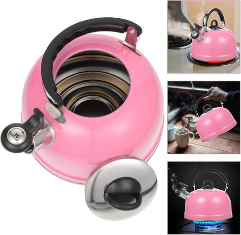 Ciieeo Stove Top Whistling Tea Kettle Pink Stainless Steel TeaPot Teapot with Filter Teakettle Floral for Stovetop...