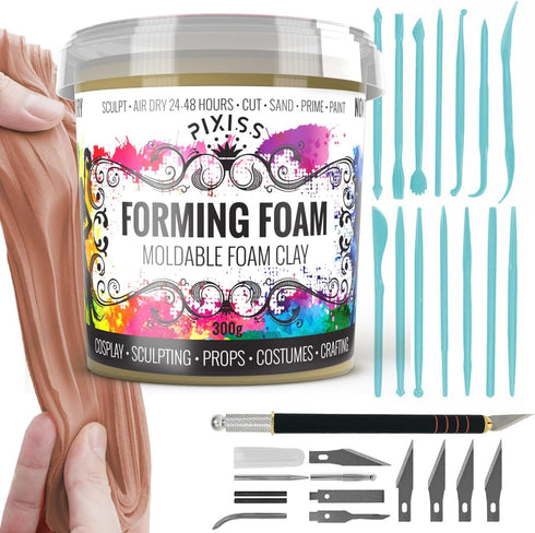 Foam Clay Sculpting Foam for Cosplay (300 Gram Beige), 14 Sculpting Tools, Craft Knife with Extra Blades and Sculpting Points, Soft Air Dry Moldab...