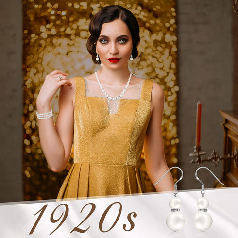 Hicarer 3 Pack Pearl Jewelry Set 1920s Pearl Necklace Bracelet Earrings Simulated Faux Pearl Jewelry Set for Wedding Costume Jewelry for Women...