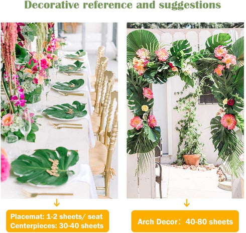 OurWarm 24pcs Large Artificial Tropical Palm Leaves, Faux Safari Leaves Monstera Fake Leaves, Hawaiian Luau Party Jungle Beach Theme Decorations f...