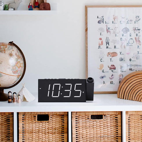 Mesqool Projection Alarm Clock with FM Radio,Large Number Display & Dimmer,USB Charger,Sleep Timer,Battery Backup,Dual Alarms,Clock Radio for Bedr...